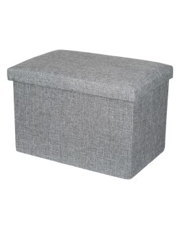 Табуретка за съхранение от MDF сива с ленена дамаска 45x30x30 см
