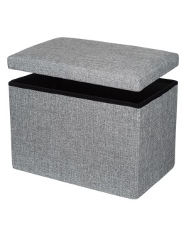 Табуретка за съхранение от MDF сива с ленена дамаска 45x30x30 см