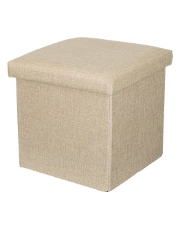 Табуретка за съхранение от MDF бежова с ленена дамаска 30x30x30 см
