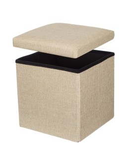 Табуретка за съхранение от MDF бежова с ленена дамаска 30x30x30 см