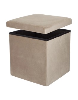 Табуретка за съхранение от MDF тапицирана с кадифе сиво кафява 38x38x38 см