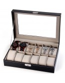 Луксозна кутия за часовници от еко кожа и велур за 12 бр.