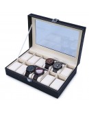 Луксозна кутия за часовници от еко кожа и велур за 12 бр.
