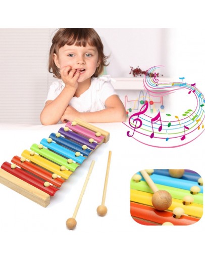 Цветен дървен детски ксилофон с две чукчета