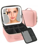 Розово куфарче за грим с огледало и лед осветление