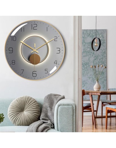 Модерен Безшумен Часовник за Стена в Бяло и Златисто със Стъкло