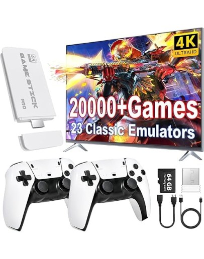 Мини Конзола с HDMI 4K Изход  Включва 2 Безжични Джойстика и 64GB Карта