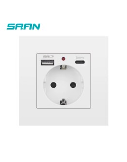 Единичен  Контакт 16A  Бял, Пластмасов, с USB A и USB Type C Портове