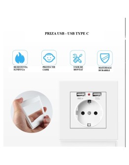 Контакт с 2 USB Порта 20W Бързо Зареждане  Бял, За Вграждане