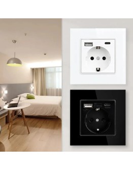 Контакт с 2 USB Порта 20W Бързо Зареждане  Бял, За Вграждане