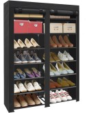 Голям Шкаф за Обувки 2 Реда по 6 Рафта Черен Метална Рамка