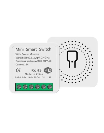 Мини WiFi Смарт Превключвател 16А с Мониторинг на Енергия за Умно Управление на Дома
