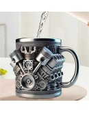 Релефна чаша за автомонтьори с детайлни бутала и V8 лого