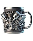 Релефна чаша за автомонтьори с детайлни бутала и V8 лого