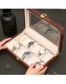 Луксозна дървена кутия за 10 часовника с орехово покритие и стъклен капак