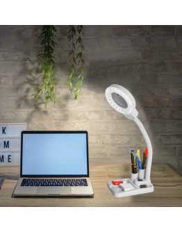 Настолна работна лампа с лупа 5X/10X и LED осветление – Бяла