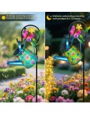 Соларна лампа за градина тип лейка с цветен дизайн и стойка