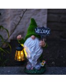 Декоративна фигура джудже със соларно LED осветление и надпис Welcome