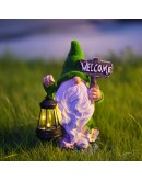 Декоративна фигура джудже със соларно LED осветление и надпис Welcome