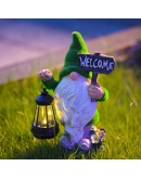 Декоративна фигура джудже със соларно LED осветление и надпис Welcome