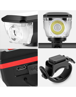 Соларен LED фар за колело с мощен звънец 120 dB и USB зареждане