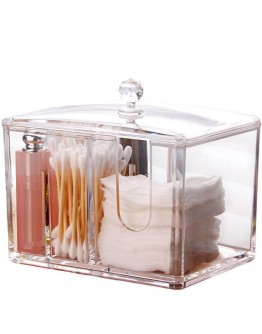 Прозрачна кутия с 4 отделения за козметични тампони, клечки и продукти 